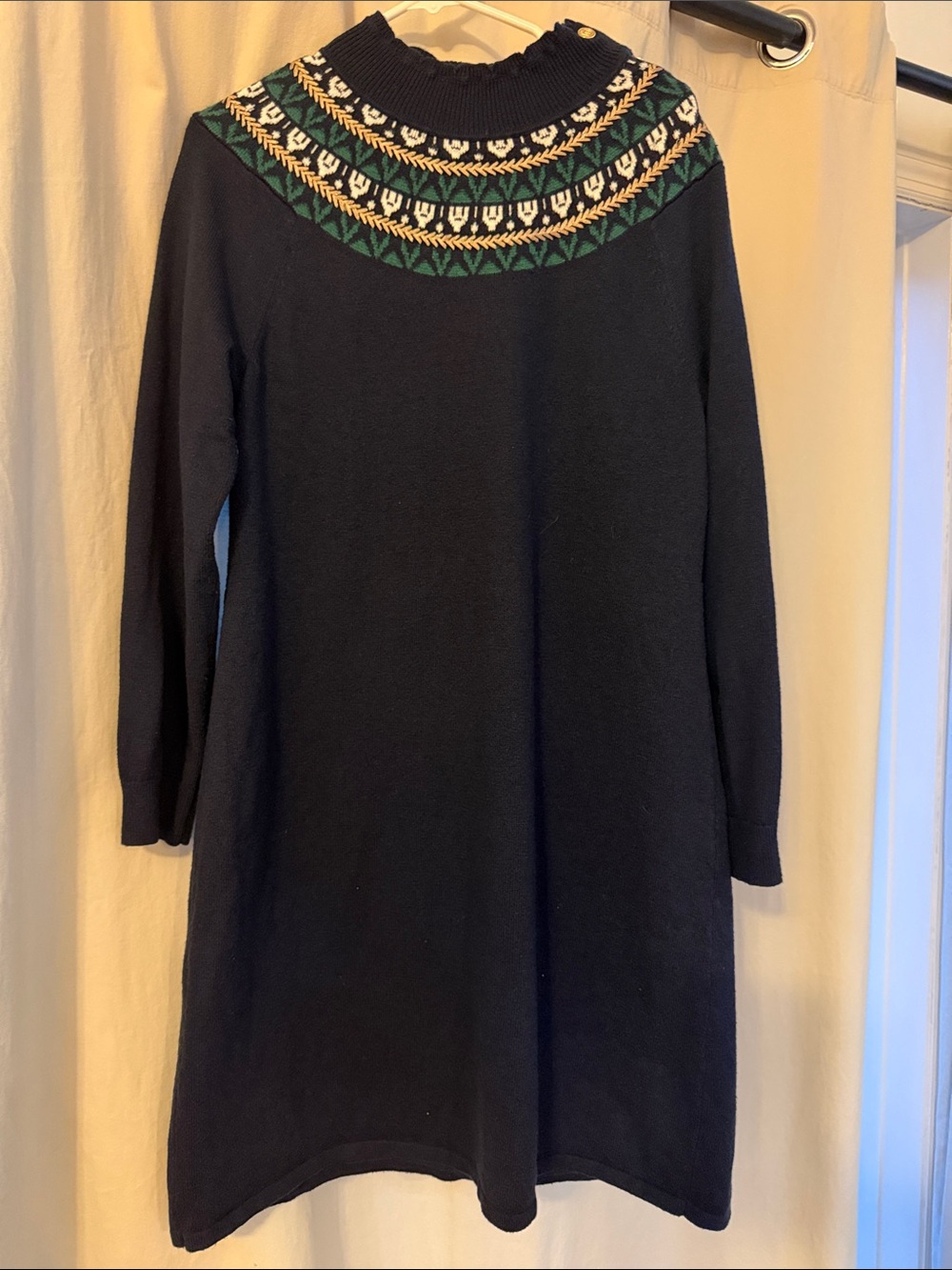 Talbots Navy Long-Sleeve Sweater Dress with Fair Isle Yoke